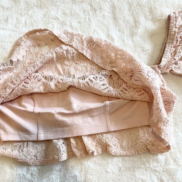 TOBI Pink Lace Off the Shoulder Crop Top - Size Small - Picture 3 of 5